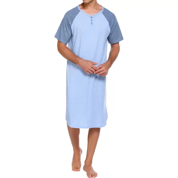 Ekouaer Sleepwear Mens Nightshirt Short Sleeve Pajamas Comfy Big amp Tall Henley Sleep Shirt MXXXLBlue