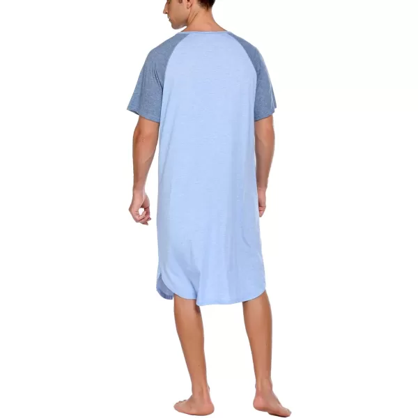 Ekouaer Sleepwear Mens Nightshirt Short Sleeve Pajamas Comfy Big amp Tall Henley Sleep Shirt MXXXLBlue