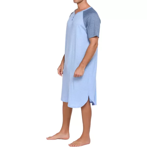 Ekouaer Sleepwear Mens Nightshirt Short Sleeve Pajamas Comfy Big amp Tall Henley Sleep Shirt MXXXLBlue