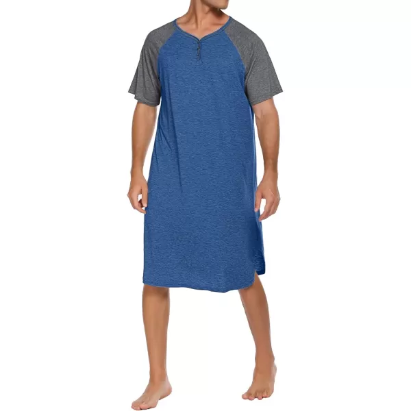 Ekouaer Sleepwear Mens Nightshirt Short Sleeve Pajamas Comfy Big amp Tall Henley Sleep Shirt MXXXLBlue With Dark Grey