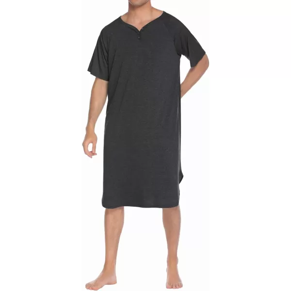 Ekouaer Sleepwear Mens Nightshirt Short Sleeve Pajamas Comfy Big amp Tall Henley Sleep Shirt MXXXLDark Grey