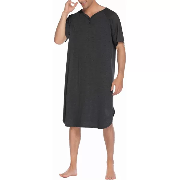 Ekouaer Sleepwear Mens Nightshirt Short Sleeve Pajamas Comfy Big amp Tall Henley Sleep Shirt MXXXLDark Grey