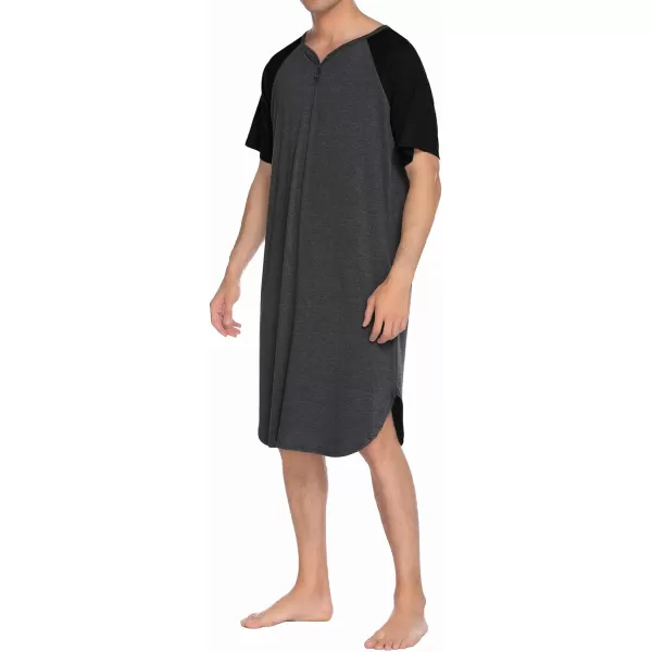 Ekouaer Sleepwear Mens Nightshirt Short Sleeve Pajamas Comfy Big amp Tall Henley Sleep Shirt MXXXLDark Grey With Black