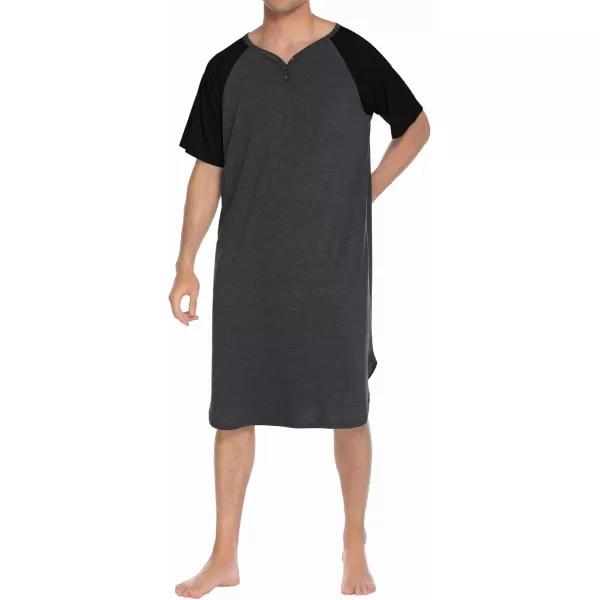 Ekouaer Sleepwear Mens Nightshirt Short Sleeve Pajamas Comfy Big amp Tall Henley Sleep Shirt MXXXLDark Grey With Black