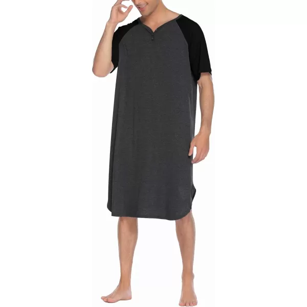 Ekouaer Sleepwear Mens Nightshirt Short Sleeve Pajamas Comfy Big amp Tall Henley Sleep Shirt MXXXLDark Grey With Black