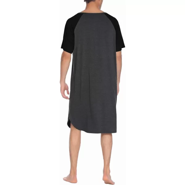 Ekouaer Sleepwear Mens Nightshirt Short Sleeve Pajamas Comfy Big amp Tall Henley Sleep Shirt MXXXLDark Grey With Black