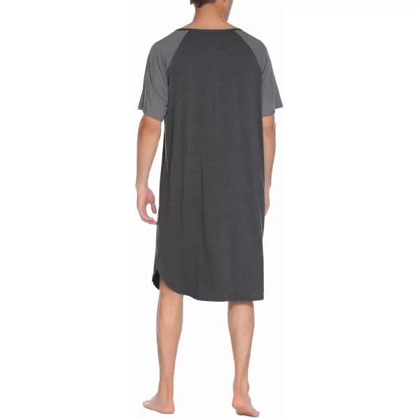 Ekouaer Sleepwear Mens Nightshirt Short Sleeve Pajamas Comfy Big amp Tall Henley Sleep Shirt MXXXLDark Grey With Light Grey