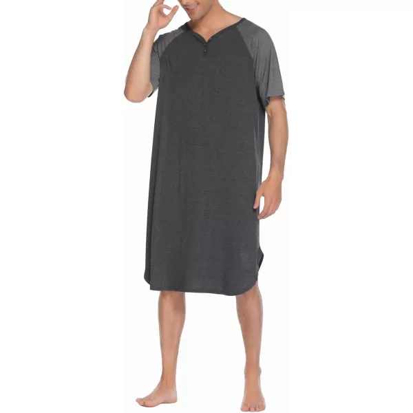 Ekouaer Sleepwear Mens Nightshirt Short Sleeve Pajamas Comfy Big amp Tall Henley Sleep Shirt MXXXLDark Grey With Light Grey