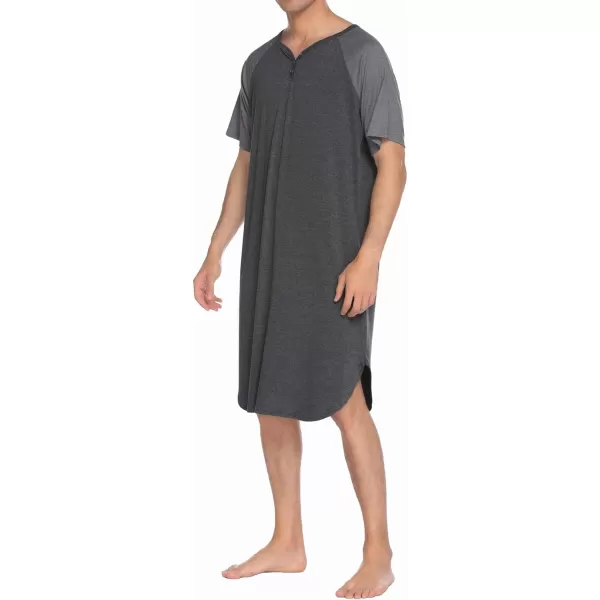 Ekouaer Sleepwear Mens Nightshirt Short Sleeve Pajamas Comfy Big amp Tall Henley Sleep Shirt MXXXLDark Grey With Light Grey