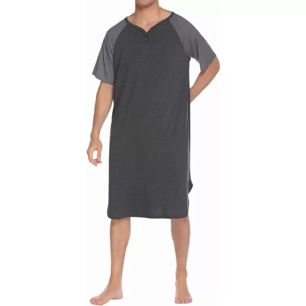 Ekouaer Sleepwear Mens Nightshirt Short Sleeve Pajamas Comfy Big amp Tall Henley Sleep Shirt MXXXLDark Grey With Light Grey