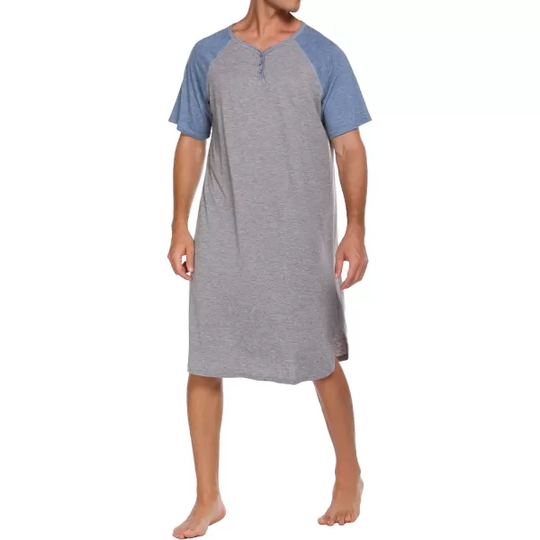 Ekouaer Sleepwear Mens Nightshirt Short Sleeve Pajamas Comfy Big amp Tall Henley Sleep Shirt MXXXLGrey With Light Blue