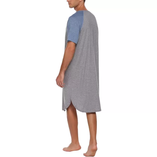 Ekouaer Sleepwear Mens Nightshirt Short Sleeve Pajamas Comfy Big amp Tall Henley Sleep Shirt MXXXLGrey With Light Blue