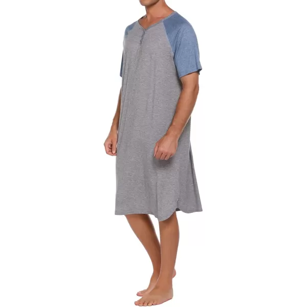 Ekouaer Sleepwear Mens Nightshirt Short Sleeve Pajamas Comfy Big amp Tall Henley Sleep Shirt MXXXLGrey With Light Blue