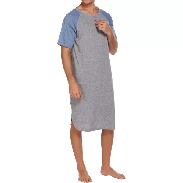 Ekouaer Sleepwear Mens Nightshirt Short Sleeve Pajamas Comfy Big amp Tall Henley Sleep Shirt MXXXLGrey With Light Blue