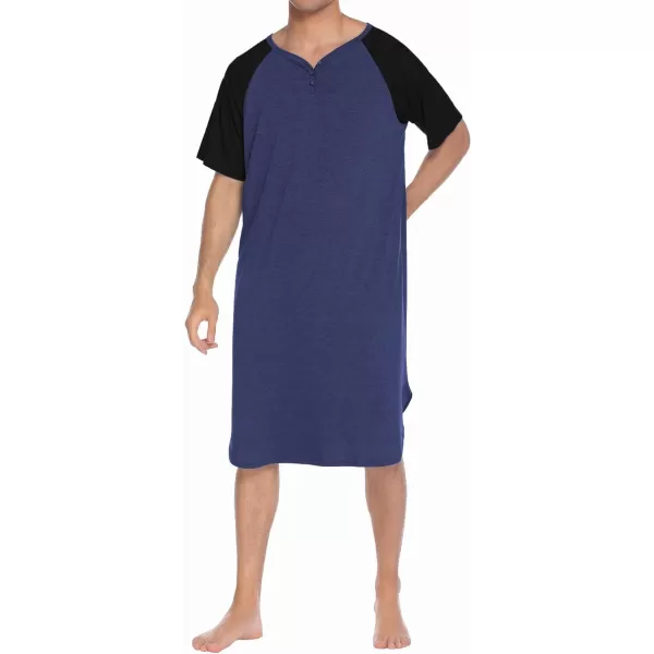 Ekouaer Sleepwear Mens Nightshirt Short Sleeve Pajamas Comfy Big amp Tall Henley Sleep Shirt MXXXLNavy With Black