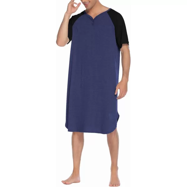 Ekouaer Sleepwear Mens Nightshirt Short Sleeve Pajamas Comfy Big amp Tall Henley Sleep Shirt MXXXLNavy With Black