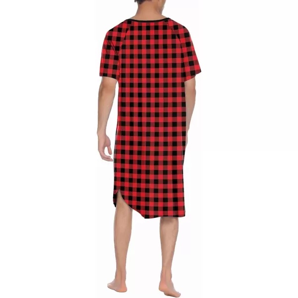 Ekouaer Sleepwear Mens Nightshirt Short Sleeve Pajamas Comfy Big amp Tall Henley Sleep Shirt MXXXLPlaid  Black amp Red