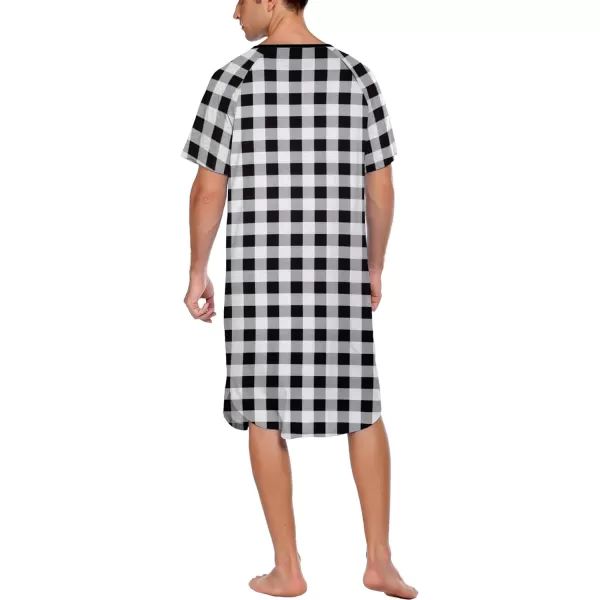 Ekouaer Sleepwear Mens Nightshirt Short Sleeve Pajamas Comfy Big amp Tall Henley Sleep Shirt MXXXLPlaid  Black amp White