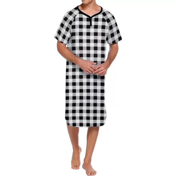 Ekouaer Sleepwear Mens Nightshirt Short Sleeve Pajamas Comfy Big amp Tall Henley Sleep Shirt MXXXLPlaid  Black amp White