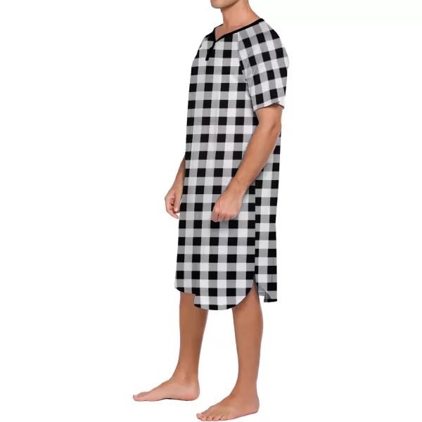 Ekouaer Sleepwear Mens Nightshirt Short Sleeve Pajamas Comfy Big amp Tall Henley Sleep Shirt MXXXLPlaid  Black amp White