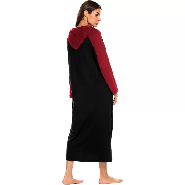 Ekouaer Sleepwear Women Long Sleeve Hooded Nightgown Contrast Color Full Length Loungewear with Pocket S4XLBlack1