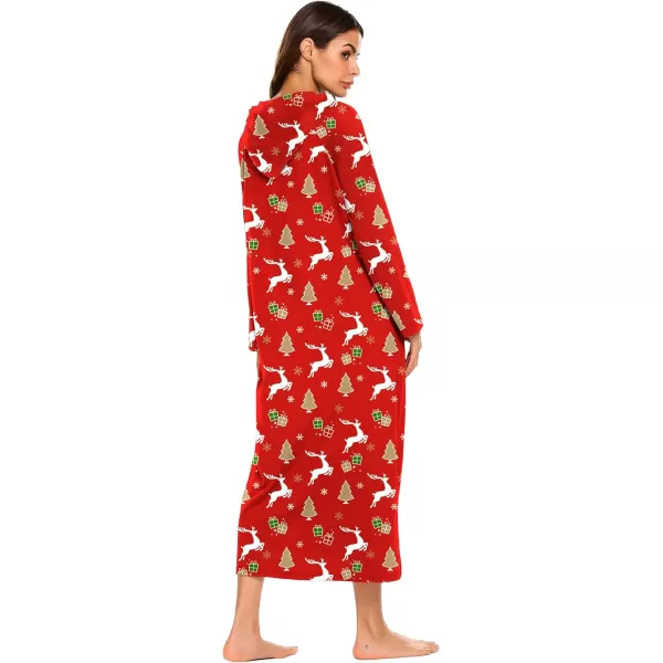 Ekouaer Sleepwear Women Long Sleeve Hooded Nightgown Contrast Color Full Length Loungewear with Pocket S4XLPat1christmas Pattern 1