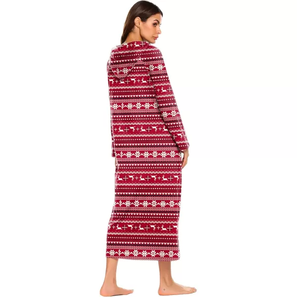 Ekouaer Sleepwear Women Long Sleeve Hooded Nightgown Contrast Color Full Length Loungewear with Pocket S4XLPat2christmas Pattern 2