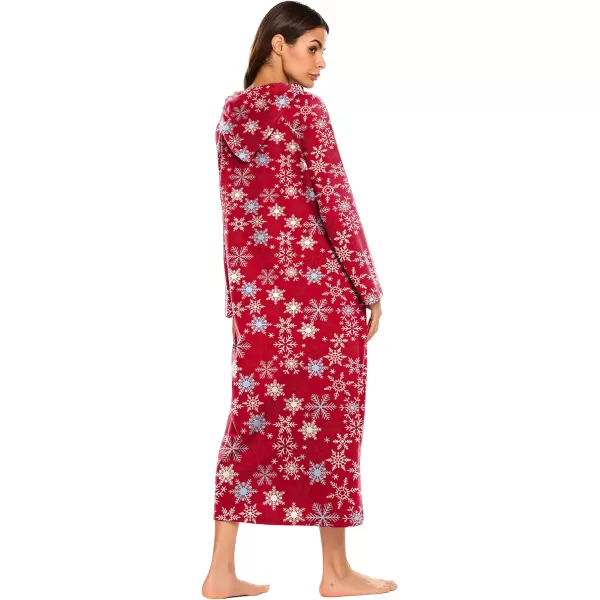 Ekouaer Sleepwear Women Long Sleeve Hooded Nightgown Contrast Color Full Length Loungewear with Pocket S4XLPat6christmas Snowflake