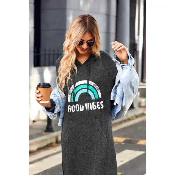 Ekouaer Sleepwear Women Long Sleeve Hooded Nightgown Contrast Color Full Length Loungewear with Pocket S4XLPat7 Rainbow