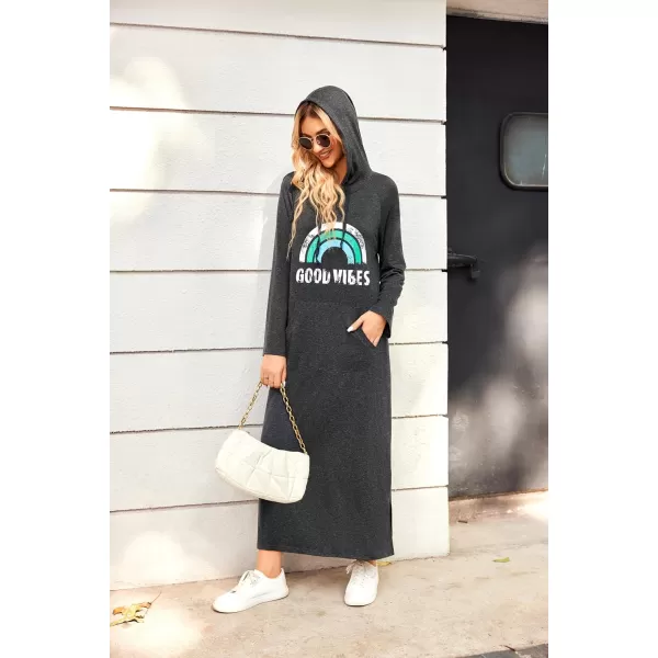 Ekouaer Sleepwear Women Long Sleeve Hooded Nightgown Contrast Color Full Length Loungewear with Pocket S4XLPat7 Rainbow