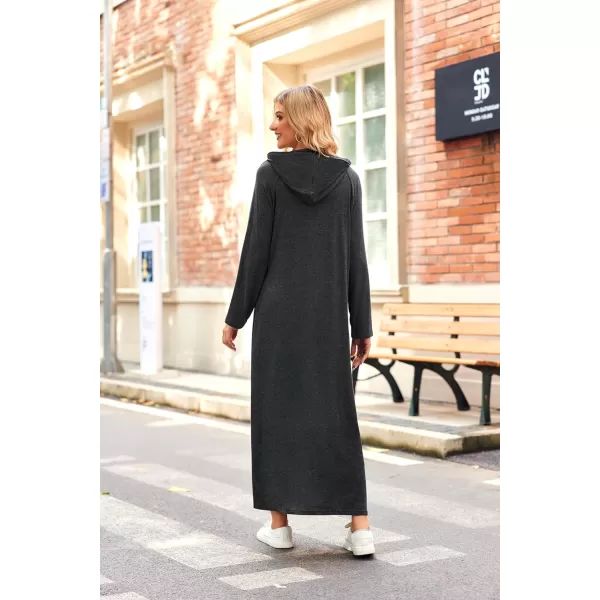 Ekouaer Sleepwear Women Long Sleeve Hooded Nightgown Contrast Color Full Length Loungewear with Pocket S4XLPat7 Rainbow