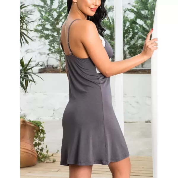 Ekouaer Sleepwear Womens Chemise Nightgown Full Slip Lace Lounge DressViscosegray