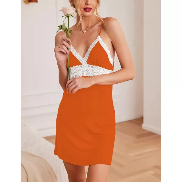 Ekouaer Sleepwear Womens Chemise Nightgown Full Slip Lace Lounge DressViscoseorange