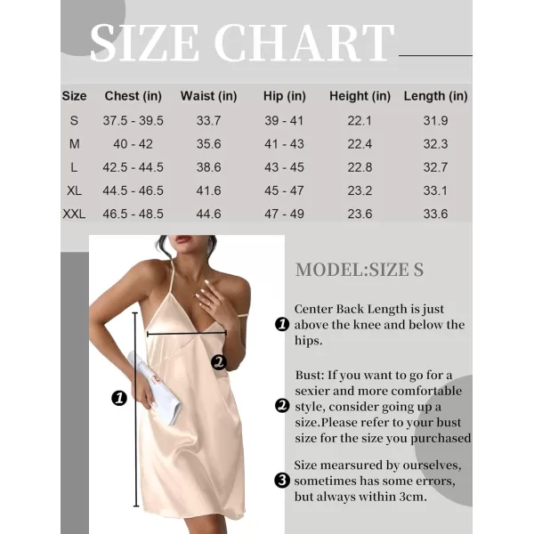 Ekouaer Sleepwear Womens Satin Nightgown V Neck Spaghetti Strap Nightdress Silk Slip Sexy LingerieApricot