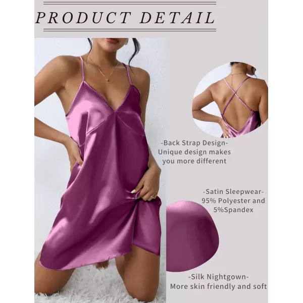 Ekouaer Sleepwear Womens Satin Nightgown V Neck Spaghetti Strap Nightdress Silk Slip Sexy LingeriePurple