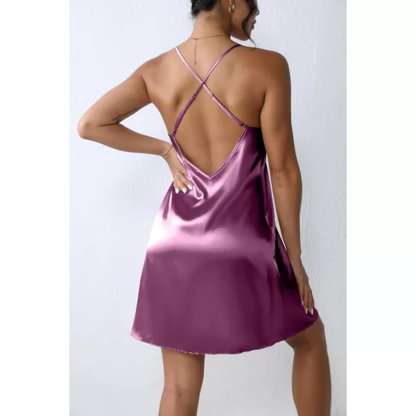 Ekouaer Sleepwear Womens Satin Nightgown V Neck Spaghetti Strap Nightdress Silk Slip Sexy LingeriePurple