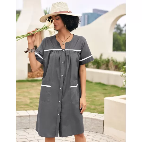 Ekouaer Sleepwear Womens Snap Front Nightgown Housecoat Cotton Duster Short Sleeve House DressGray