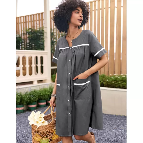 Ekouaer Sleepwear Womens Snap Front Nightgown Housecoat Cotton Duster Short Sleeve House DressGray