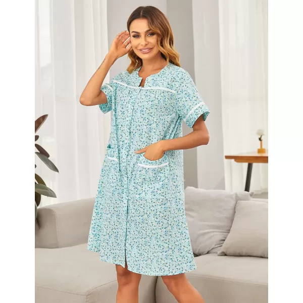 Ekouaer Sleepwear Womens Snap Front Nightgown Housecoat Cotton Duster Short Sleeve House DressPat2