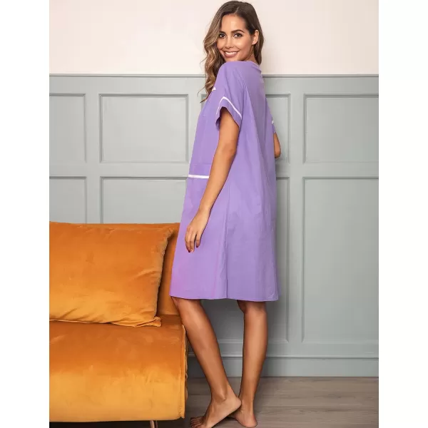 Ekouaer Sleepwear Womens Snap Front Nightgown Housecoat Cotton Duster Short Sleeve House DressRose Violet