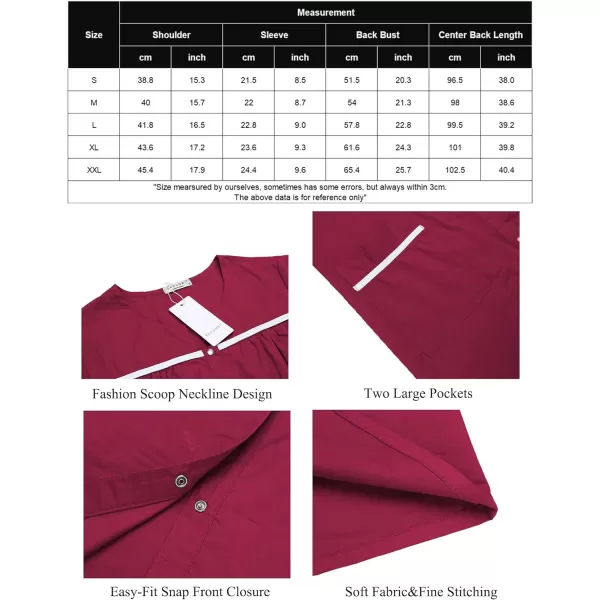 Ekouaer Sleepwear Womens Snap Front Nightgown Housecoat Cotton Duster Short Sleeve House DressWine Red