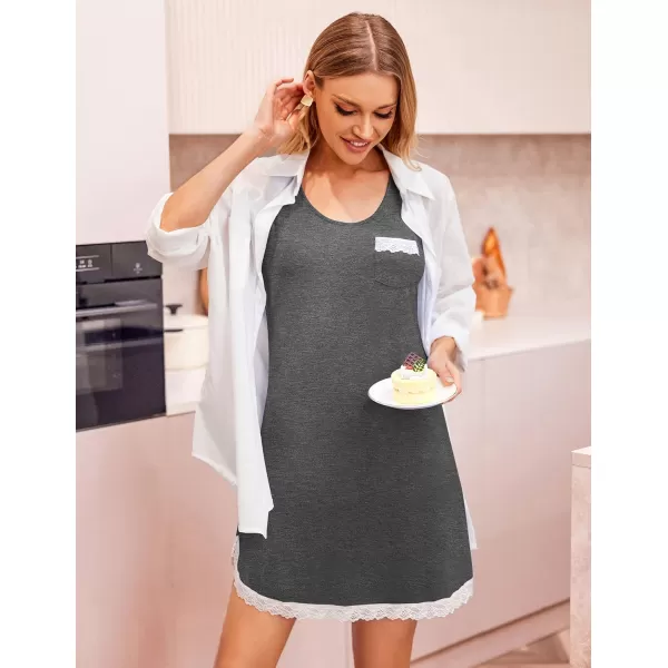 Ekouaer Sleeveless Nightgown for Women Soft Lace Trim Sleep Dress Chemise Sleepwear Sleep Shirt Nightshirt with PocketSXXLAgrey