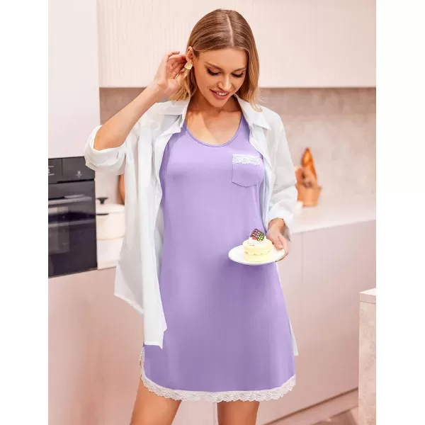 Ekouaer Sleeveless Nightgown for Women Soft Lace Trim Sleep Dress Chemise Sleepwear Sleep Shirt Nightshirt with PocketSXXLAlight Purple