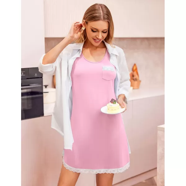 Ekouaer Sleeveless Nightgown for Women Soft Lace Trim Sleep Dress Chemise Sleepwear Sleep Shirt Nightshirt with PocketSXXLAmisty Rose