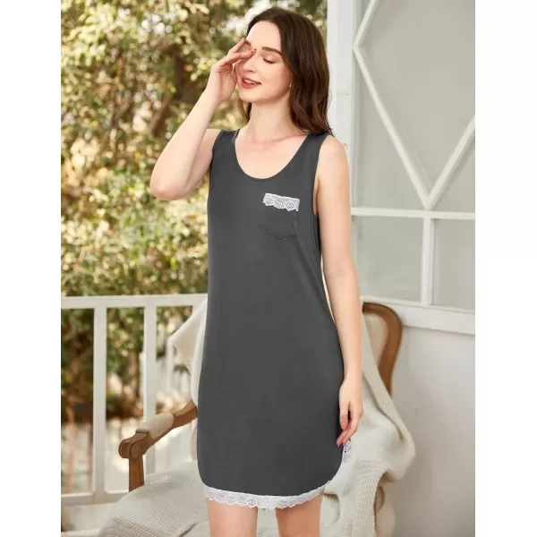 Ekouaer Sleeveless Nightgown for Women Soft Lace Trim Sleep Dress Chemise Sleepwear Sleep Shirt Nightshirt with PocketSXXLBdark Grey