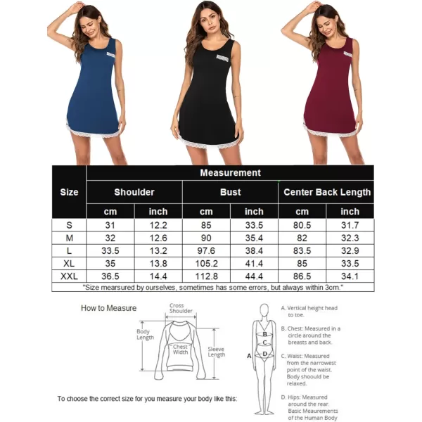 Ekouaer Sleeveless Nightgown for Women Soft Lace Trim Sleep Dress Chemise Sleepwear Sleep Shirt Nightshirt with PocketSXXLCwine Red