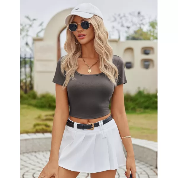 Ekouaer Summer Outfits for Women 2 Piece Lounge Sets Comfy Square Neck Short Sleeve Wide Leg Pants Matching Sets with PocketsDark Gray