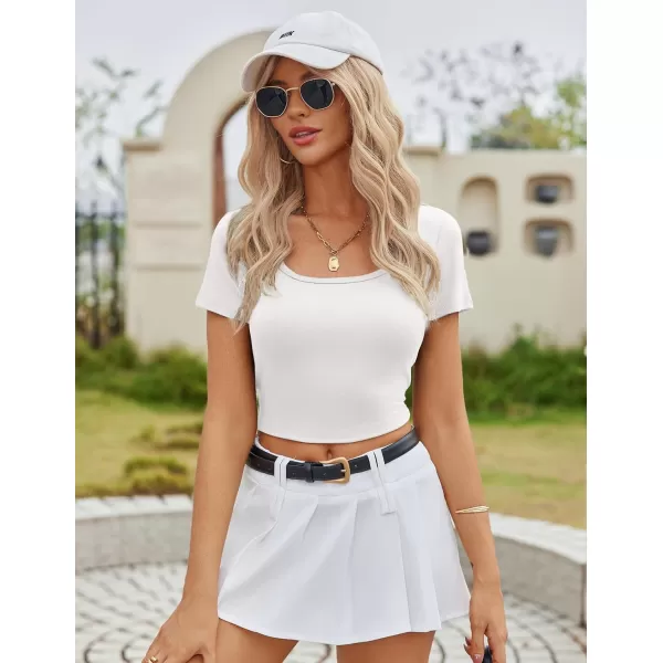 Ekouaer Summer Outfits for Women 2 Piece Lounge Sets Comfy Square Neck Short Sleeve Wide Leg Pants Matching Sets with PocketsWhite