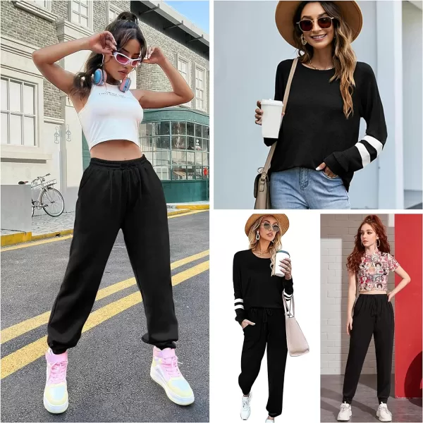 Ekouaer Sweatsuits Womens Loungewear Set Tracksuit Long Sleeve Pajamas Set with Pockets 2 Piece Outfits Lounge SetsClassic A01black