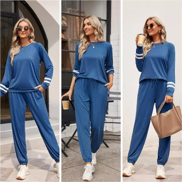 Ekouaer Sweatsuits Womens Loungewear Set Tracksuit Long Sleeve Pajamas Set with Pockets 2 Piece Outfits Lounge SetsClassic A02blue